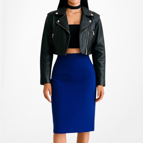 Vintage Y2K Loft Blue High Waisted Low Rise Bodycon Knee Length Skirt Size S/M - Picture 3 of 7